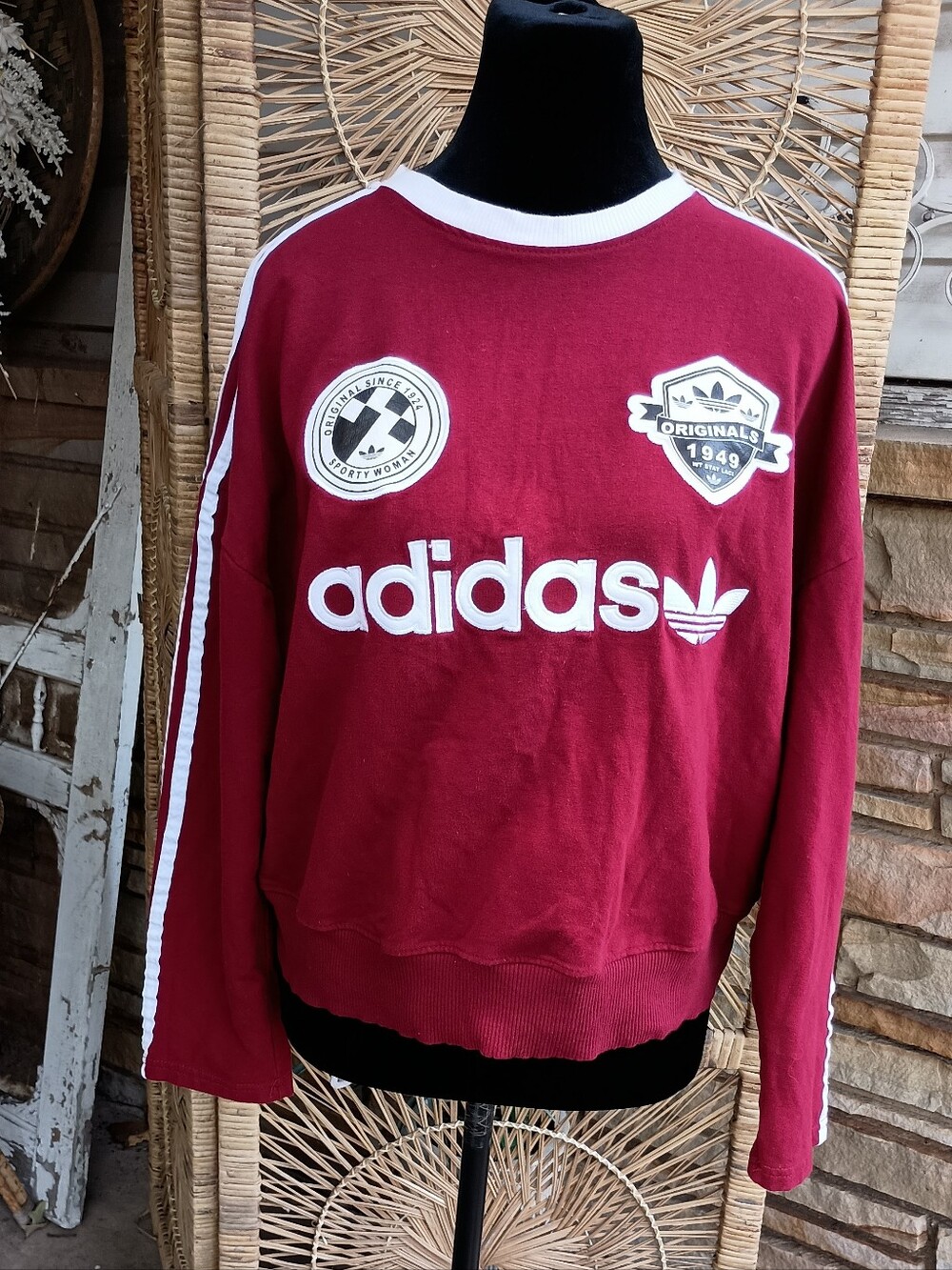 Adidas Men’s Maroon Crewneck Sweatshirt with White Logos